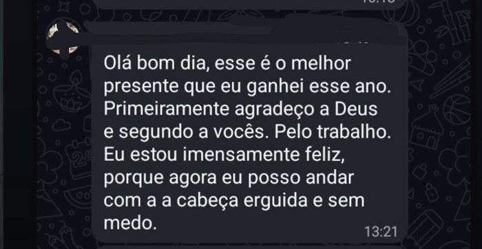 Mensagem de cliente que hoje anda sem medo