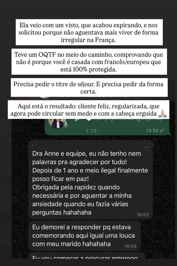 Cliente que teve uma OQTF no meio do caminho e hoje está regularizada