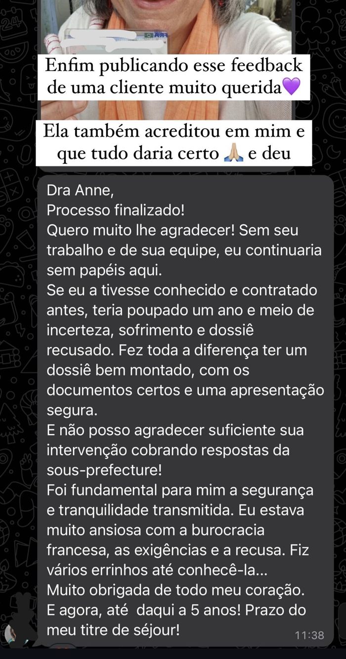 Mensagem de cliente sobre a intervenção junto à sous-préfecture